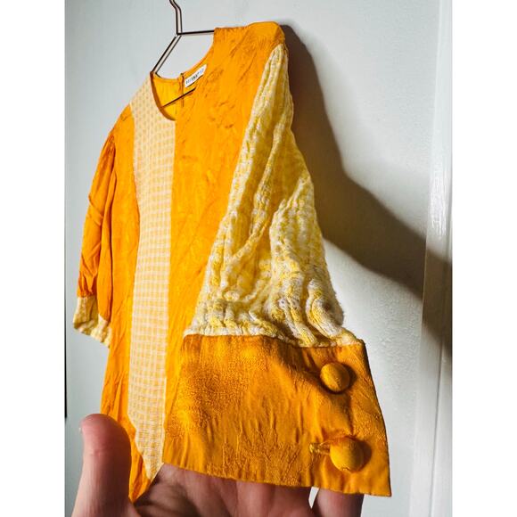 REJINA PYO Marigold Yellow Dylan Asymmetrical Paneled Checkered Linen Dress 12 - Picture 13 of 16